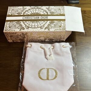 Christian Dior Gold and Cream Pouch with Box